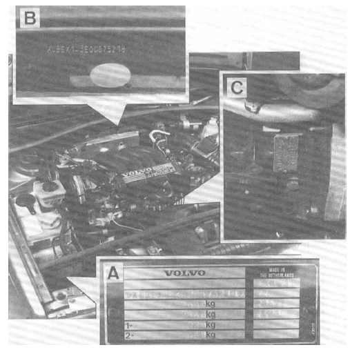 Volvo 440 - 460 - 480 RTA. Plaque d'identification moteur (c)