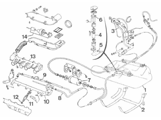 Volvo 440 - 460 - 480 RTA. Circuit d'alimentation (moteur à injection)