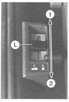 Levier d'ouverture de la trappe du bouchon d'essence et du coffre sur coupé.
