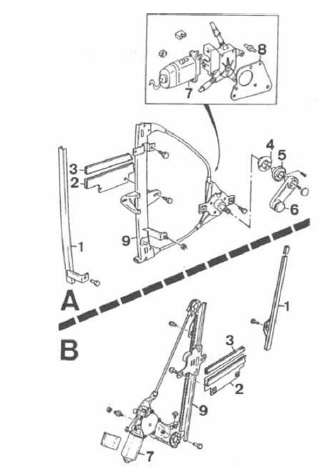 Volvo 440 - 460 - 480 RTA. Mecanisme de leve-vitre