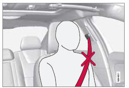 Ceinture de sécurité mal placée. La ceinture doit se